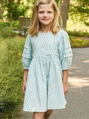 Pink Chicken Blue Tulips Dress 6Y Puff Sleeve Empire Waist Cotton Brooke Dress